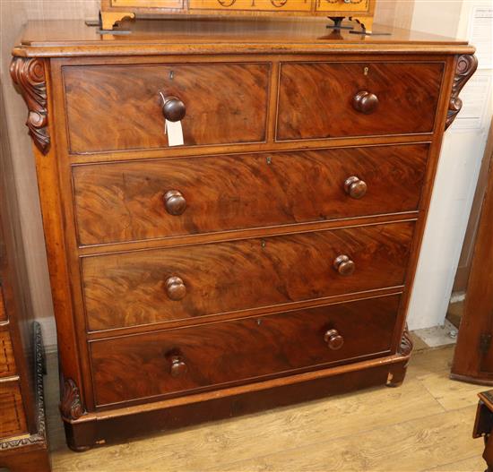 A Victorian flame mahogany chest of five drawers W.124cm